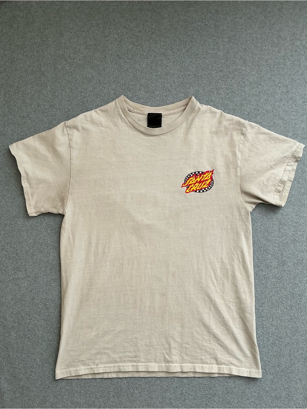 Santa Cruz Flame Dot Checker Ring Graphic Skater Medium T Shirt Beige Y2K Grunge